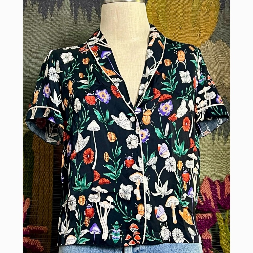 Anthropologie Silky Whimsical Print Pajama Top XS